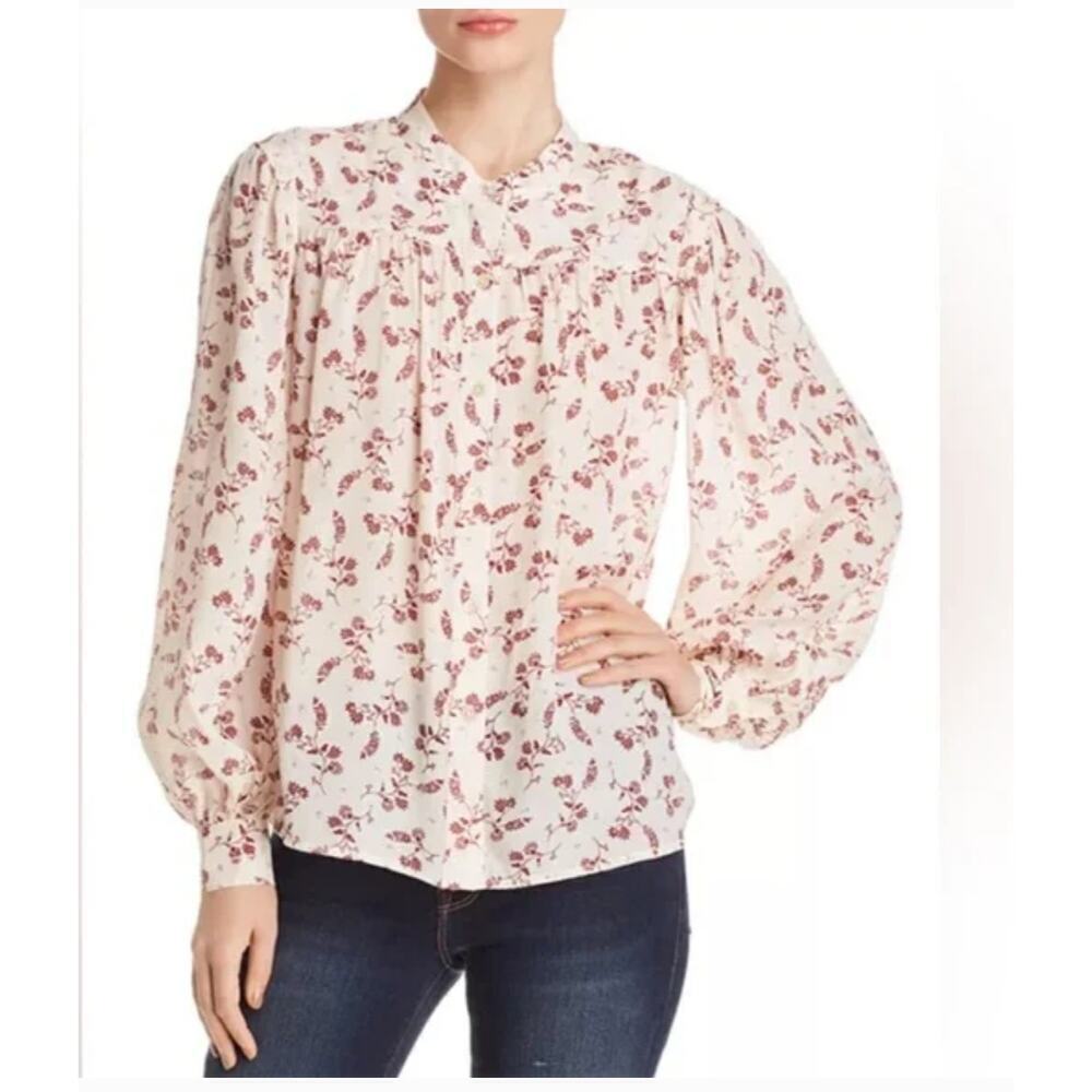 FRAME Voluminous Long-Sleeve Floral Ruffle Blouse - Size Small